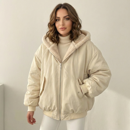 Luna Bomber Jakke Dame | Vendbar, Oversize Teddy Design, Hætte 7