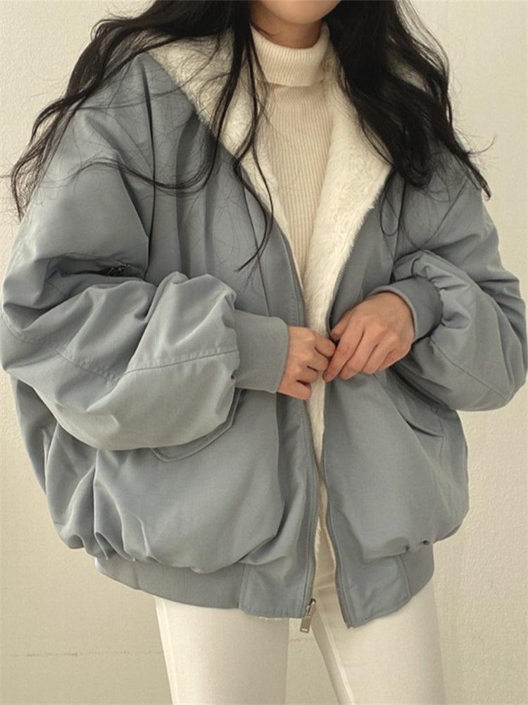 Luna Bomber Jakke Dame | Vendbar, Oversize Teddy Design, Hætte 8