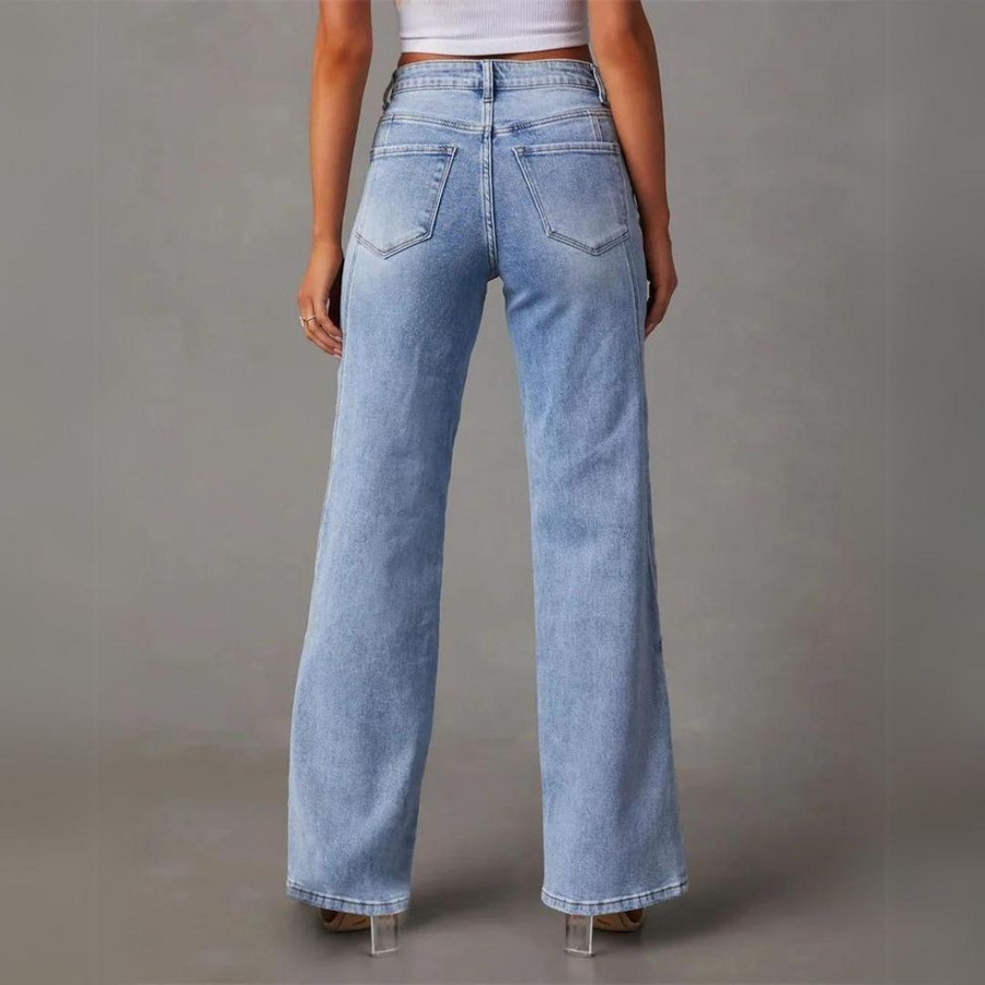 Luna Dame Denim Jeans | Høj Talje, Lige Ben, Synlige Sømdetaljer 2