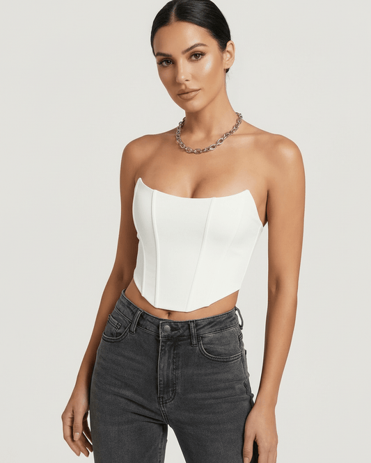 Luna Korset Top | Hvid Fløjl, Struktureret Design 0