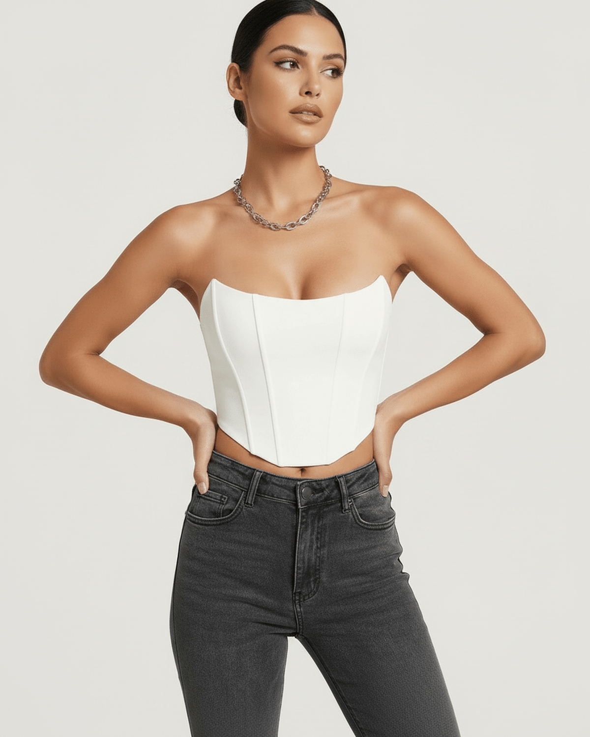 Luna Korset Top | Hvid Fløjl, Struktureret Design 2