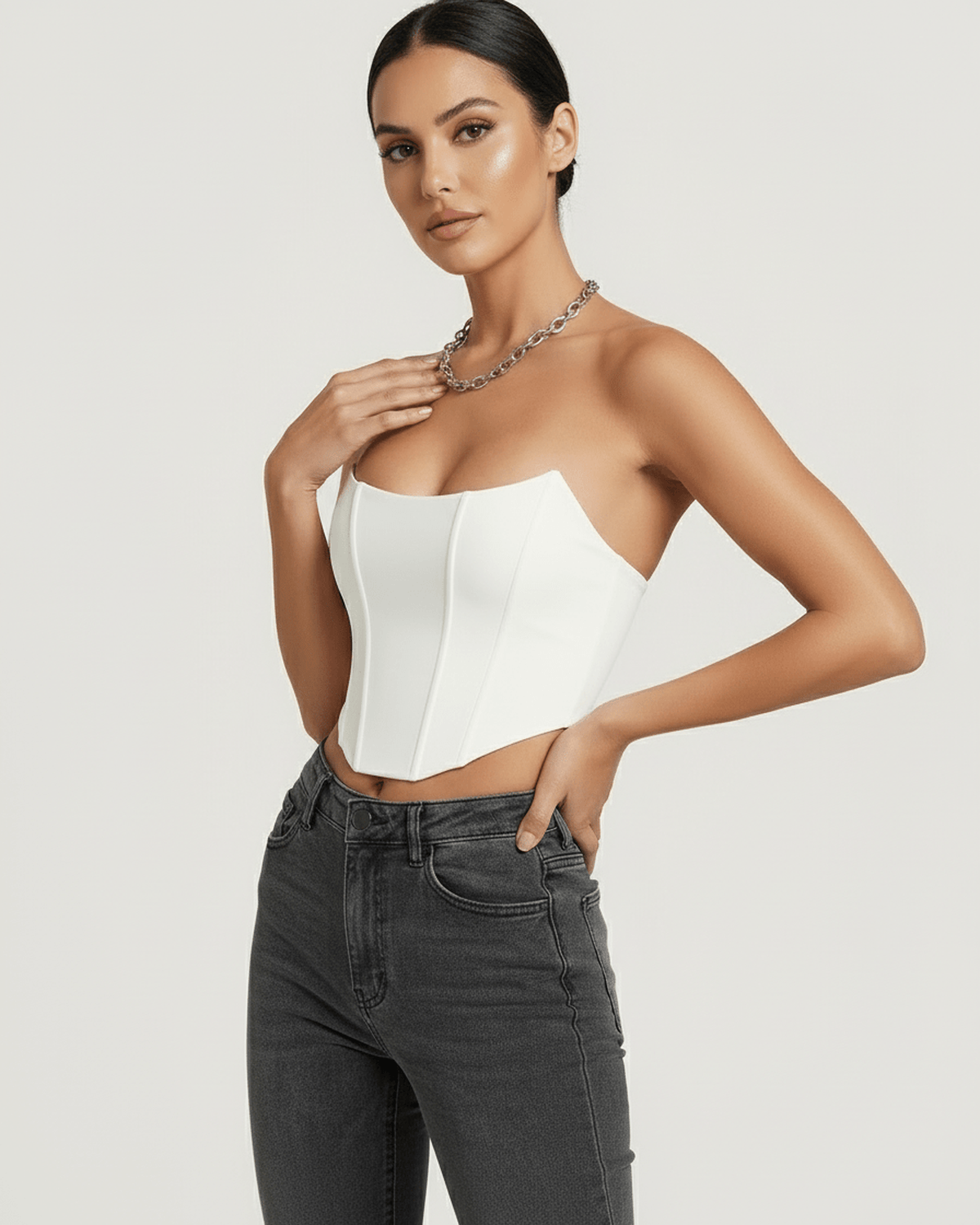 Luna Korset Top | Hvid Fløjl, Struktureret Design 3