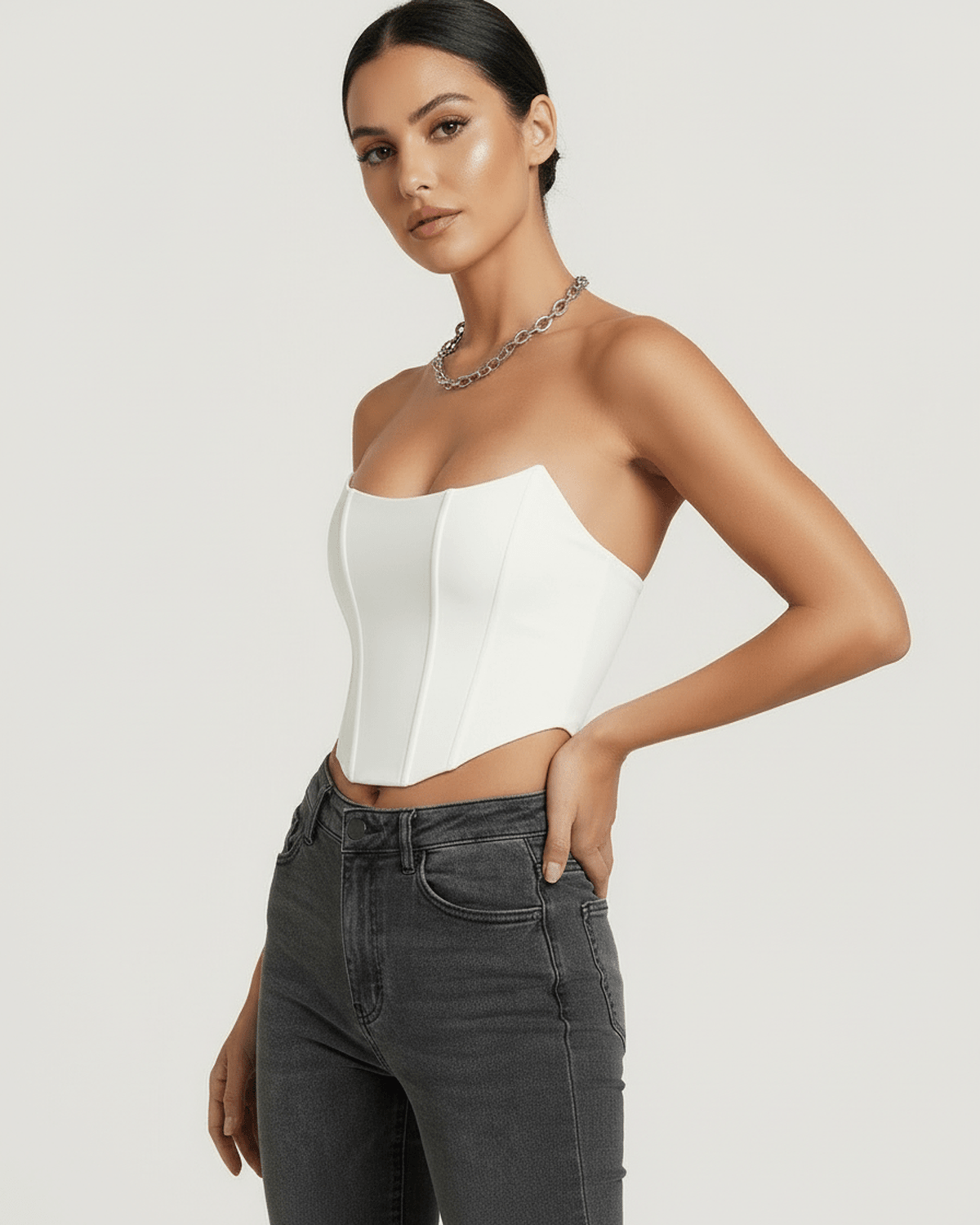 Luna Korset Top | Hvid Fløjl, Struktureret Design 4