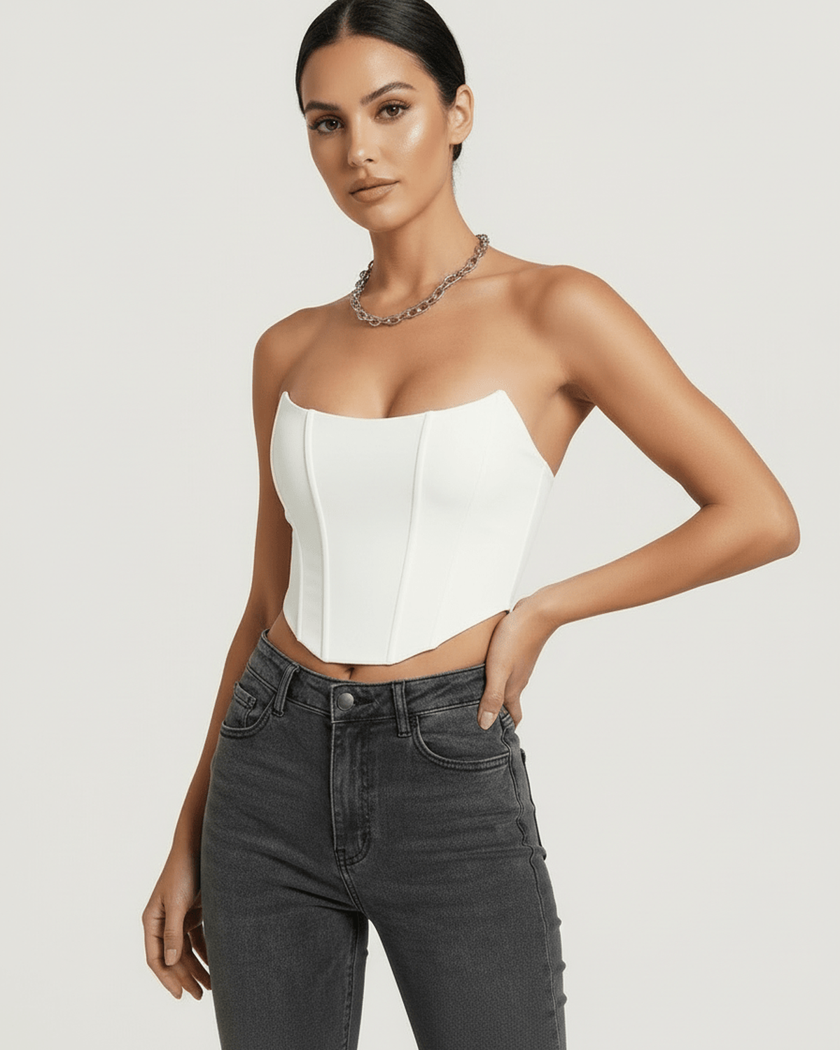 Luna Korset Top | Hvid Fløjl, Struktureret Design 5