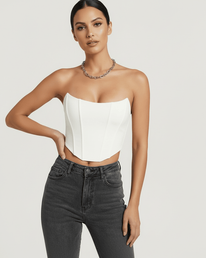 Luna Korset Top | Hvid Fløjl, Struktureret Design 7