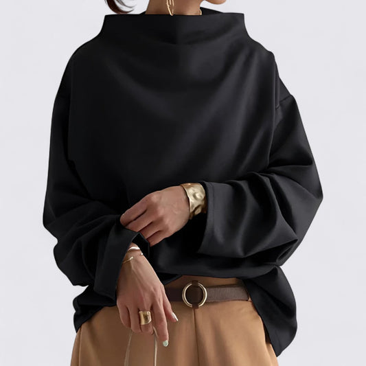 Luna Oversize Bluse | Langærmet, Mock Neck Design 0