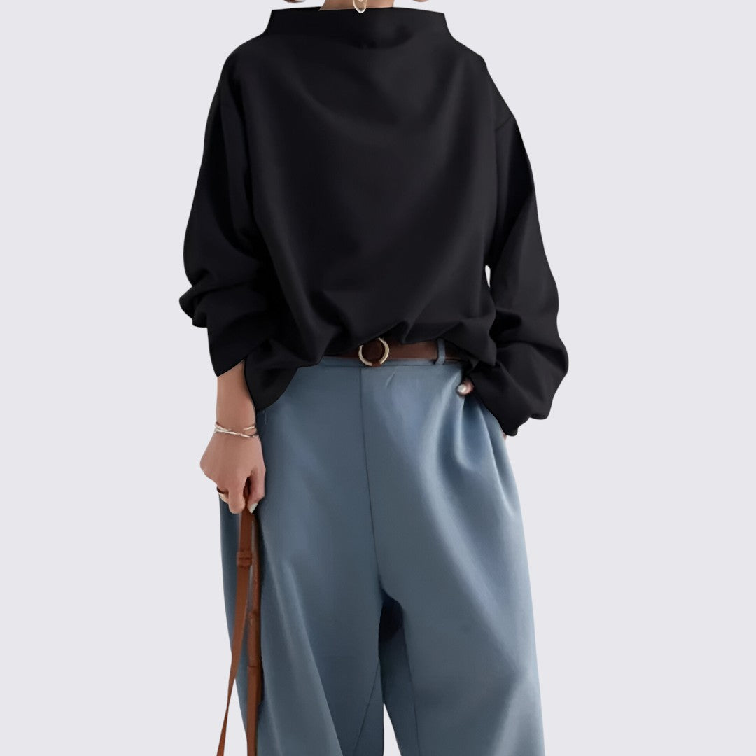 Luna Oversize Bluse | Langærmet, Mock Neck Design 1
