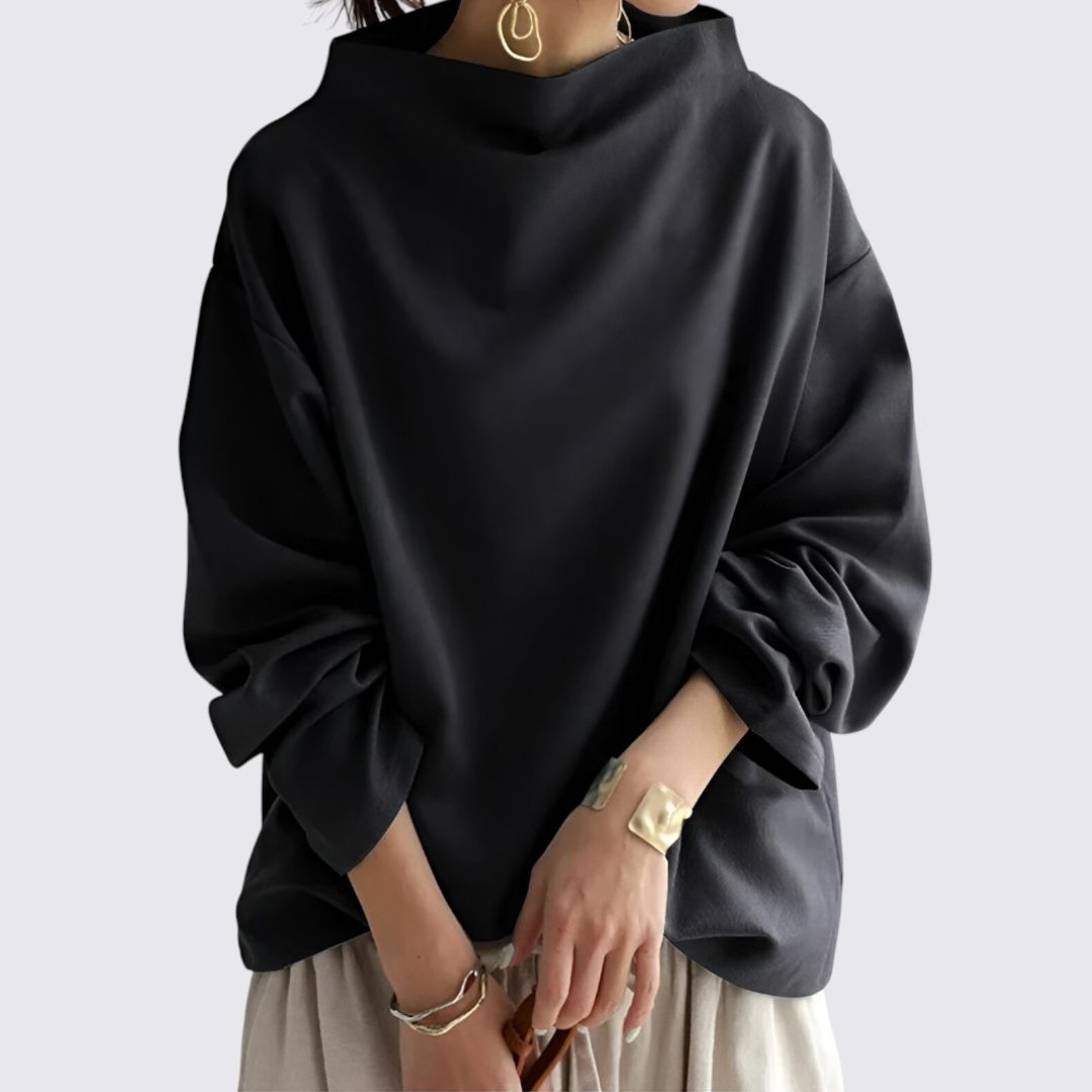 Luna Oversize Bluse | Langærmet, Mock Neck Design 3