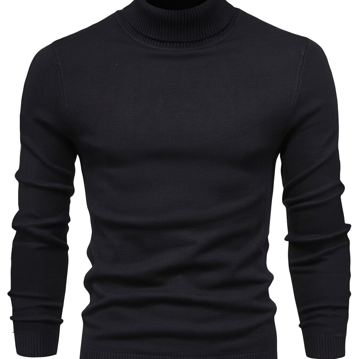 Højhalset klassisk sweater i sort med ribkant ved hals og ærmer