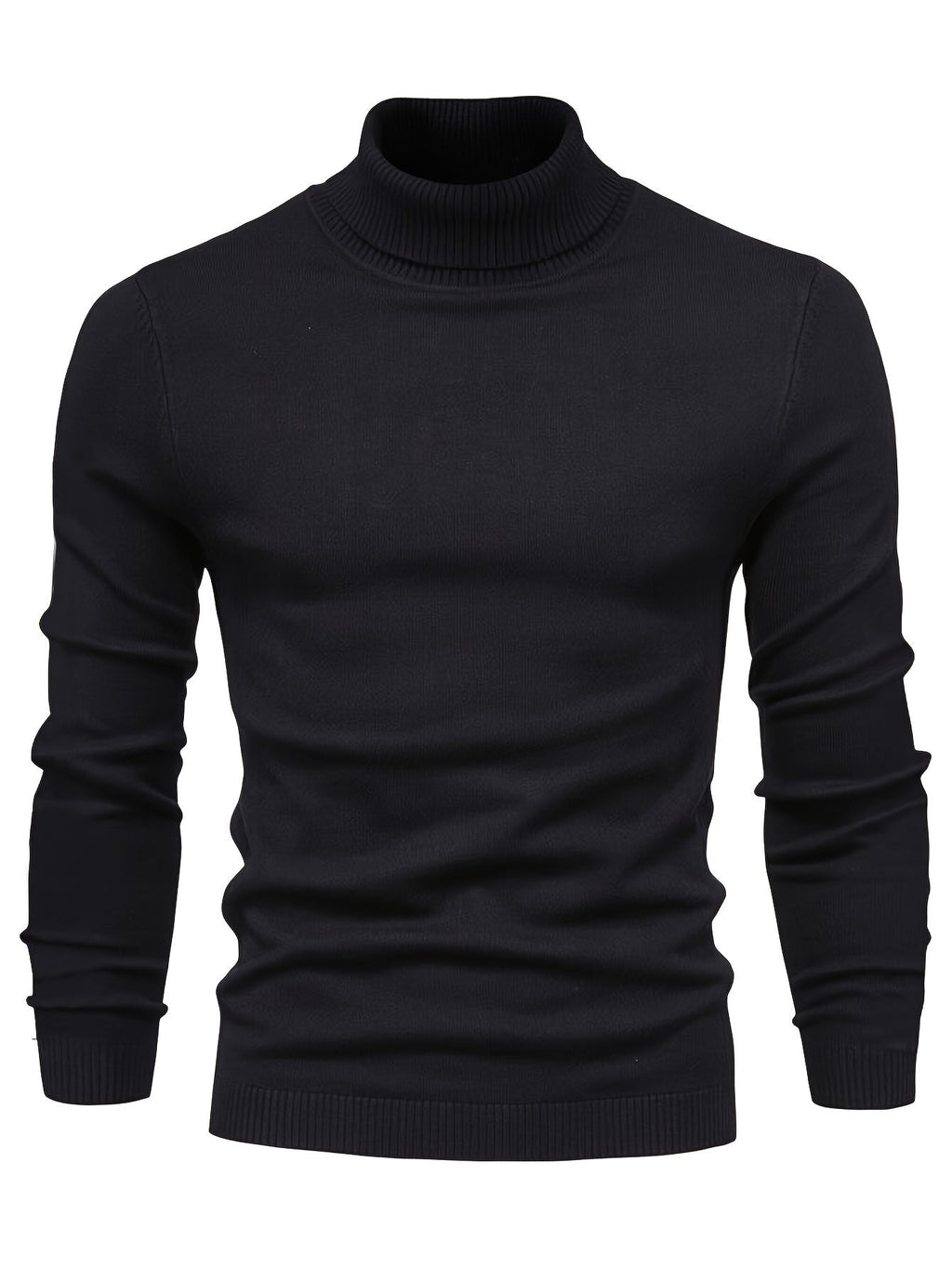 Højhalset klassisk sweater i sort med rund høj hals og rib ved bund