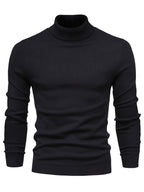 Højhalset klassisk sweater i sort med rund høj hals og rib ved bund