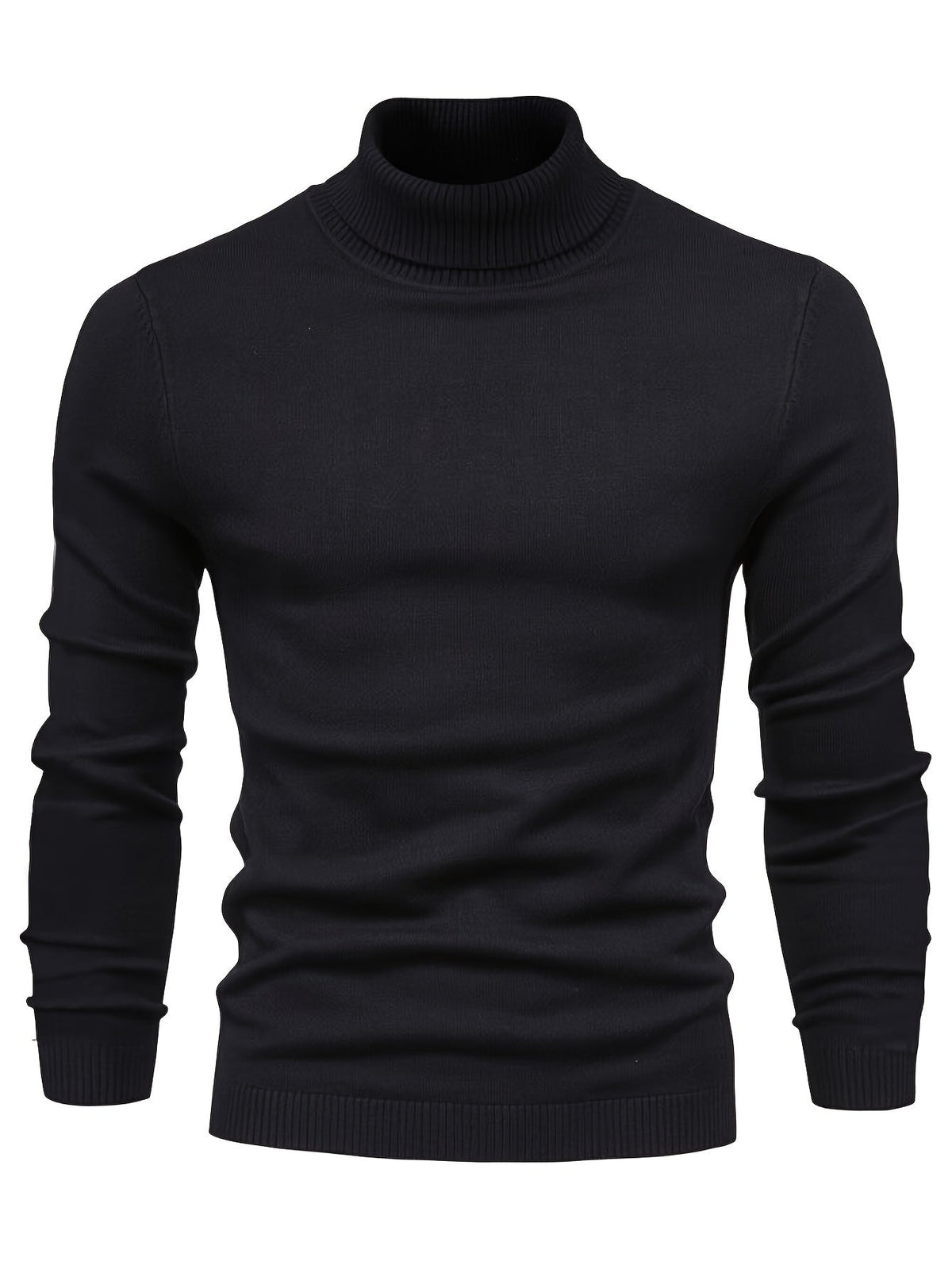 Højhalset klassisk sweater i sort med rund høj hals og rib ved bund