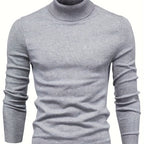Klassisk sweater med høj hals i grå med ribbet krave, manchetter og kant.