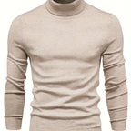 Klassisk sweater med høj hals i beige med ribbet krave, manchetter og nederkant.