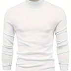 Klassisk sweater med høj hals i hvid med ribbet krave, manchetter og kant.