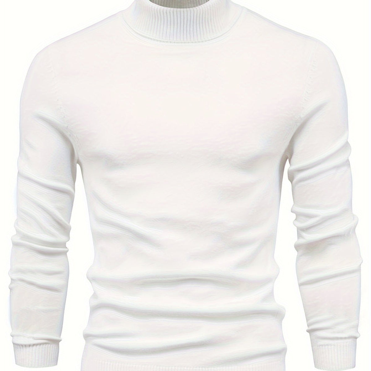 Klassisk sweater med høj hals i hvid med ribbet krave, manchetter og kant.