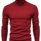 Højhalset klassisk sweater i bordeaux med lange ærmer og ribkant ved hals
