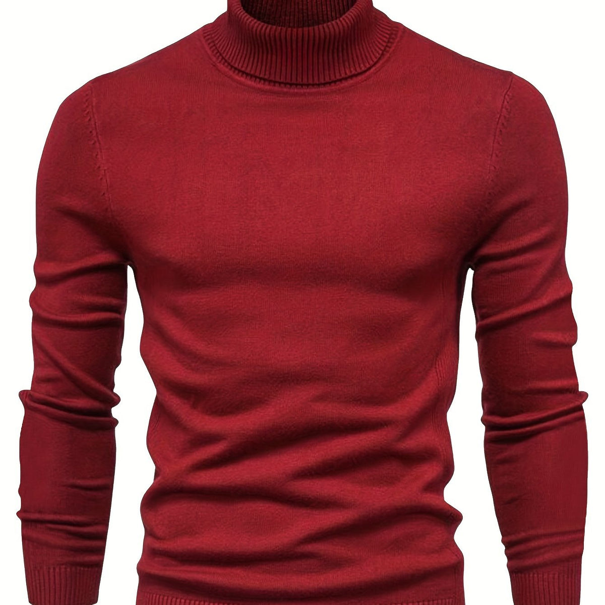 Højhalset klassisk sweater i bordeaux med lange ærmer og ribkant ved hals