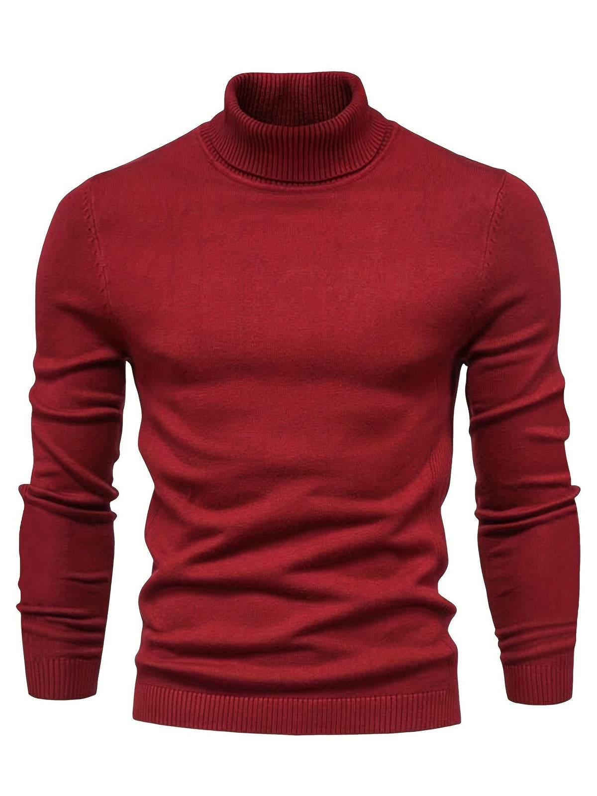 Højhalset klassisk sweater i bordeaux med ribkant ved manchet og bund
