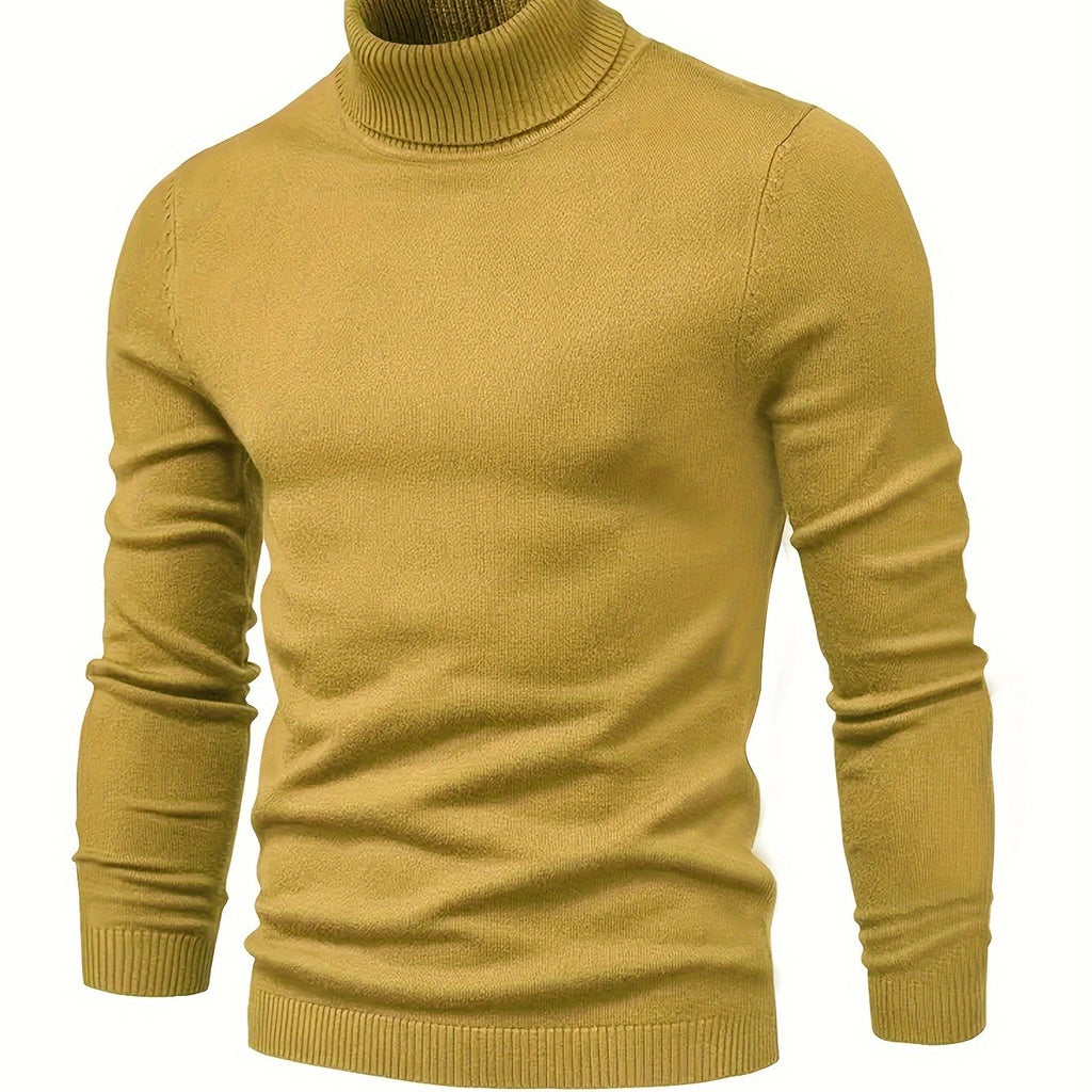 Højhalset klassisk sweater i camel med lange ærmer og ribkant ved hals og bund