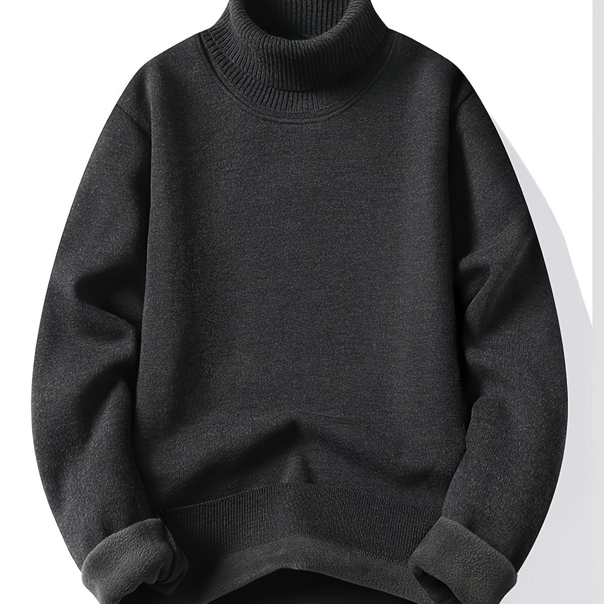 Maxwell højhalset sweater i mørk grå med ribkant ved hals, ærmer og nederkant