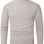 Højhalset sweater i lysegrå strik med ribkant ved hals og manchetter