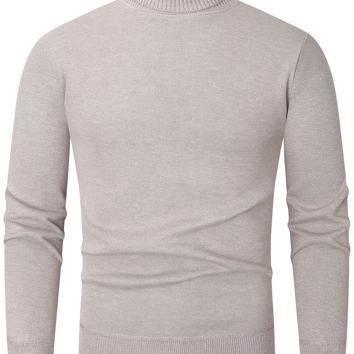 Højhalset sweater i lysegrå strik med ribkant ved hals og manchetter