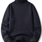 Mørkeblå højhalset sweater i strik med ribturt hals og lange ærmer