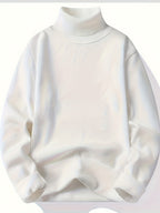 Maxwell højhalset sweater i hvid set forfra med høj ribstrikket krave og ribkant