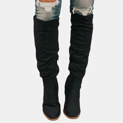Merve Dame Støvler | Over-Knee, Blokhæl, Ruskindslook, Lynlås 1