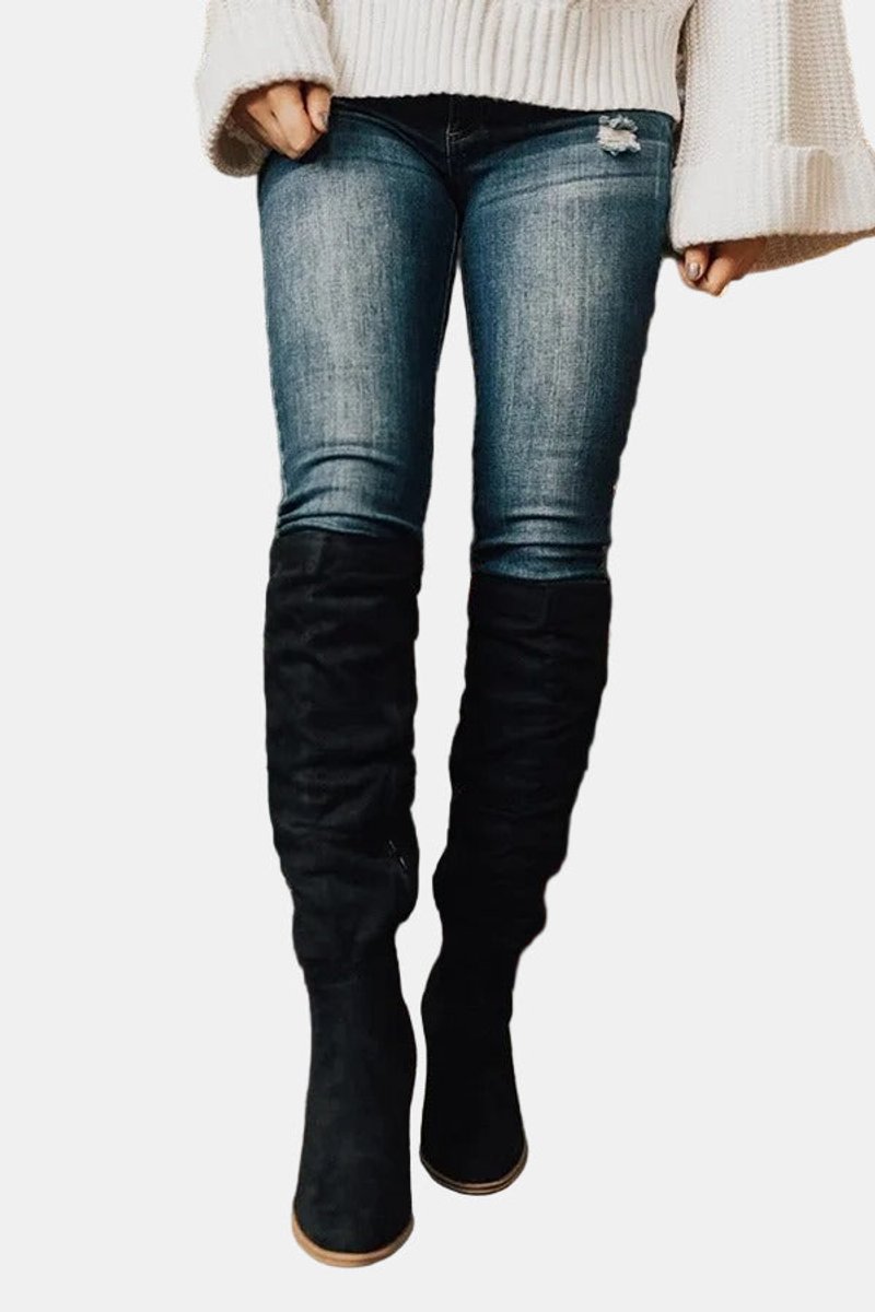 Merve Dame Støvler | Over-Knee, Blokhæl, Ruskindslook, Lynlås 3