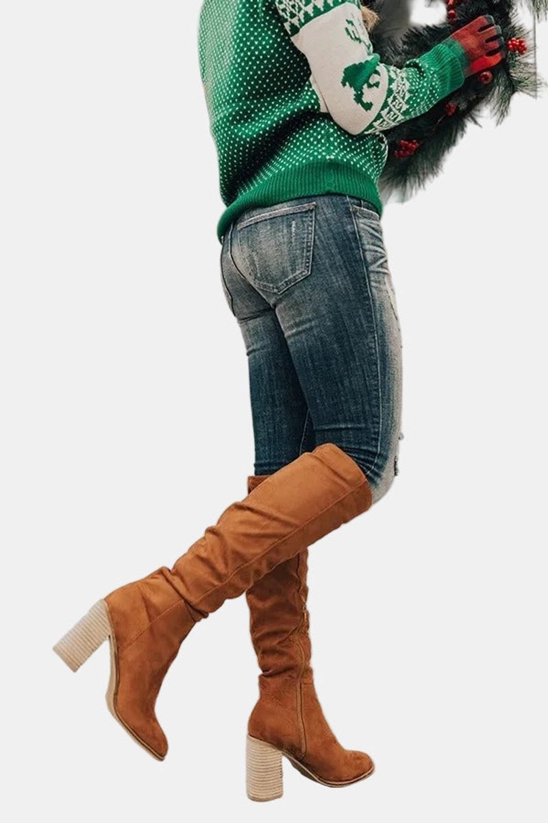 Merve Dame Støvler | Over-Knee, Blokhæl, Ruskindslook, Lynlås 4