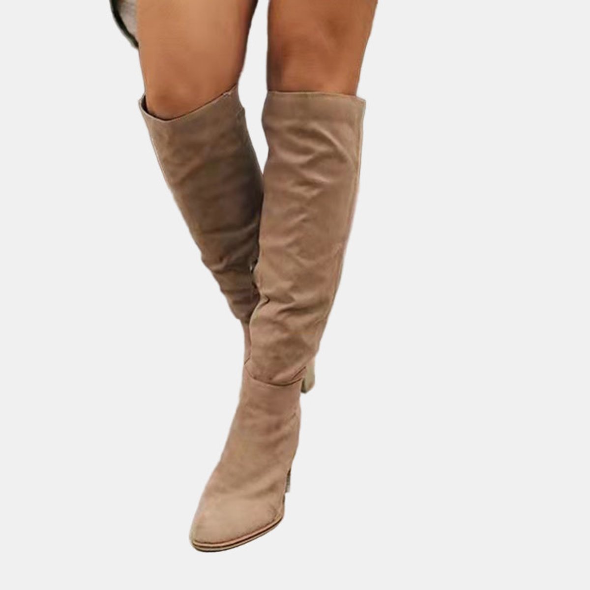 Merve Dame Støvler | Over-Knee, Blokhæl, Ruskindslook, Lynlås 5