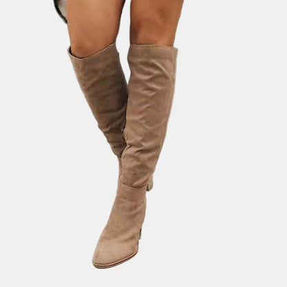 Merve Dame Støvler | Over-Knee, Blokhæl, Ruskindslook, Lynlås 5