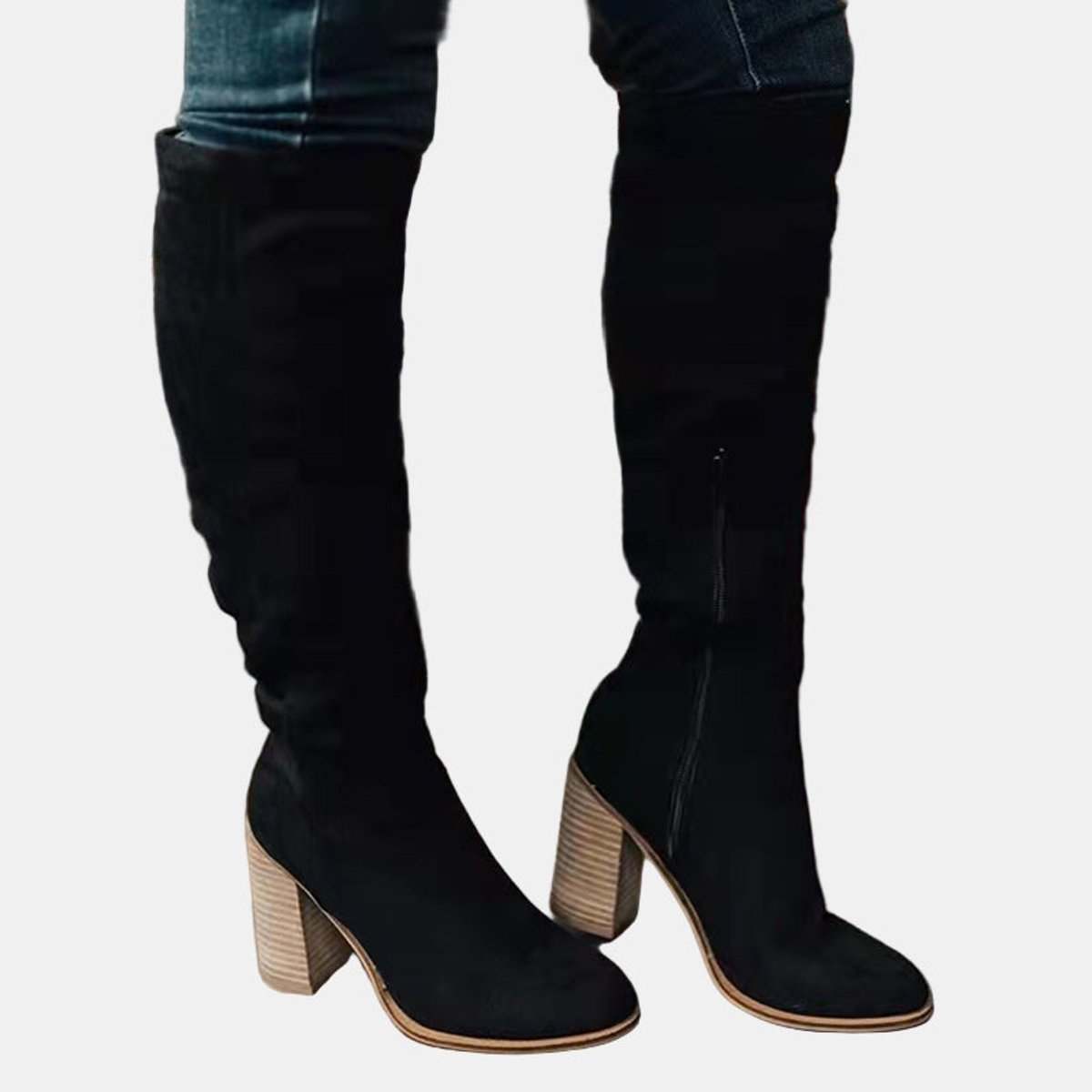 Merve Dame Støvler | Over-Knee, Blokhæl, Ruskindslook, Lynlås 6