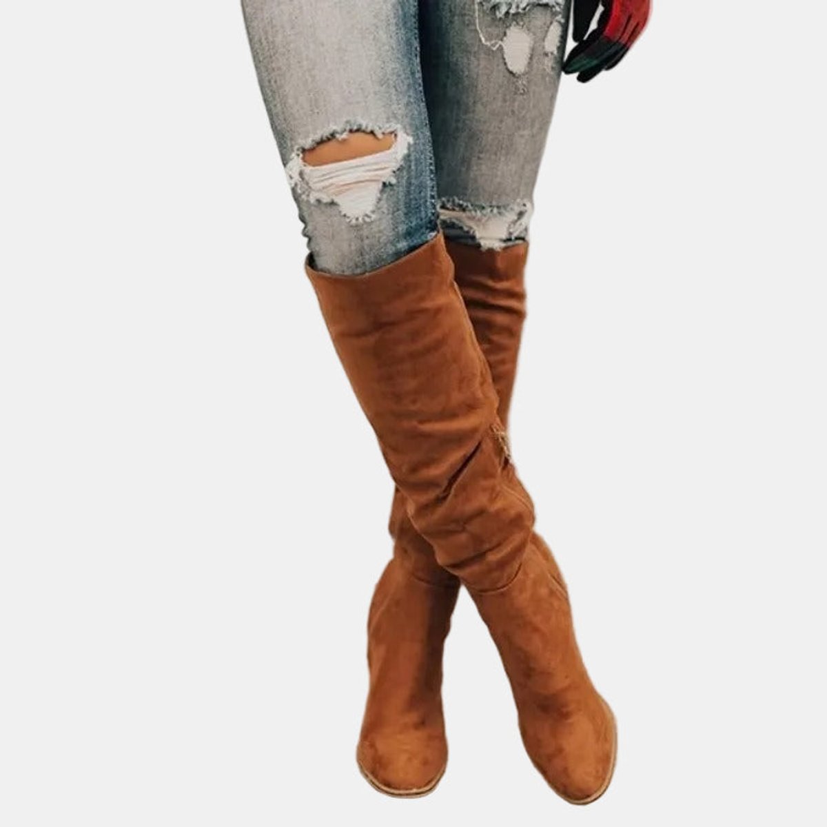 Merve Dame Støvler | Over-Knee, Blokhæl, Ruskindslook, Lynlås 7