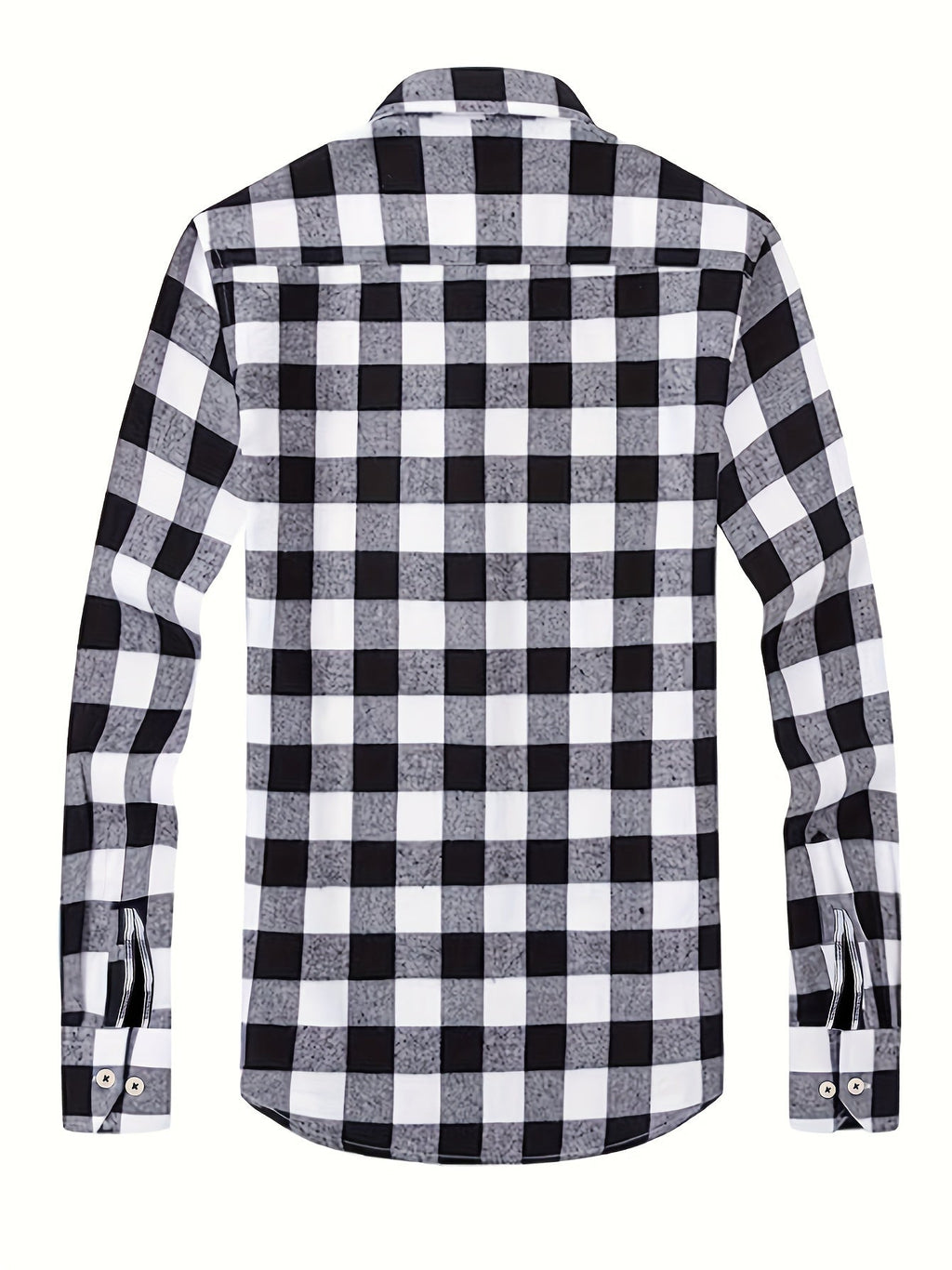 Grå og hvid ternet flannelskjorte set bagfra med langærmer