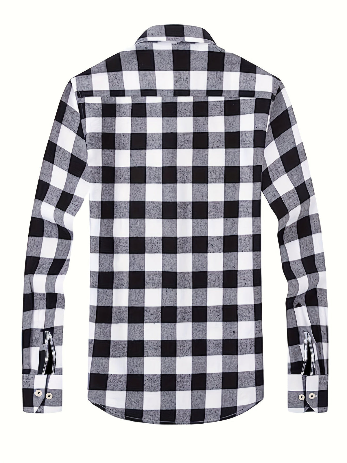 Grå og hvid ternet flannelskjorte set bagfra med langærmer