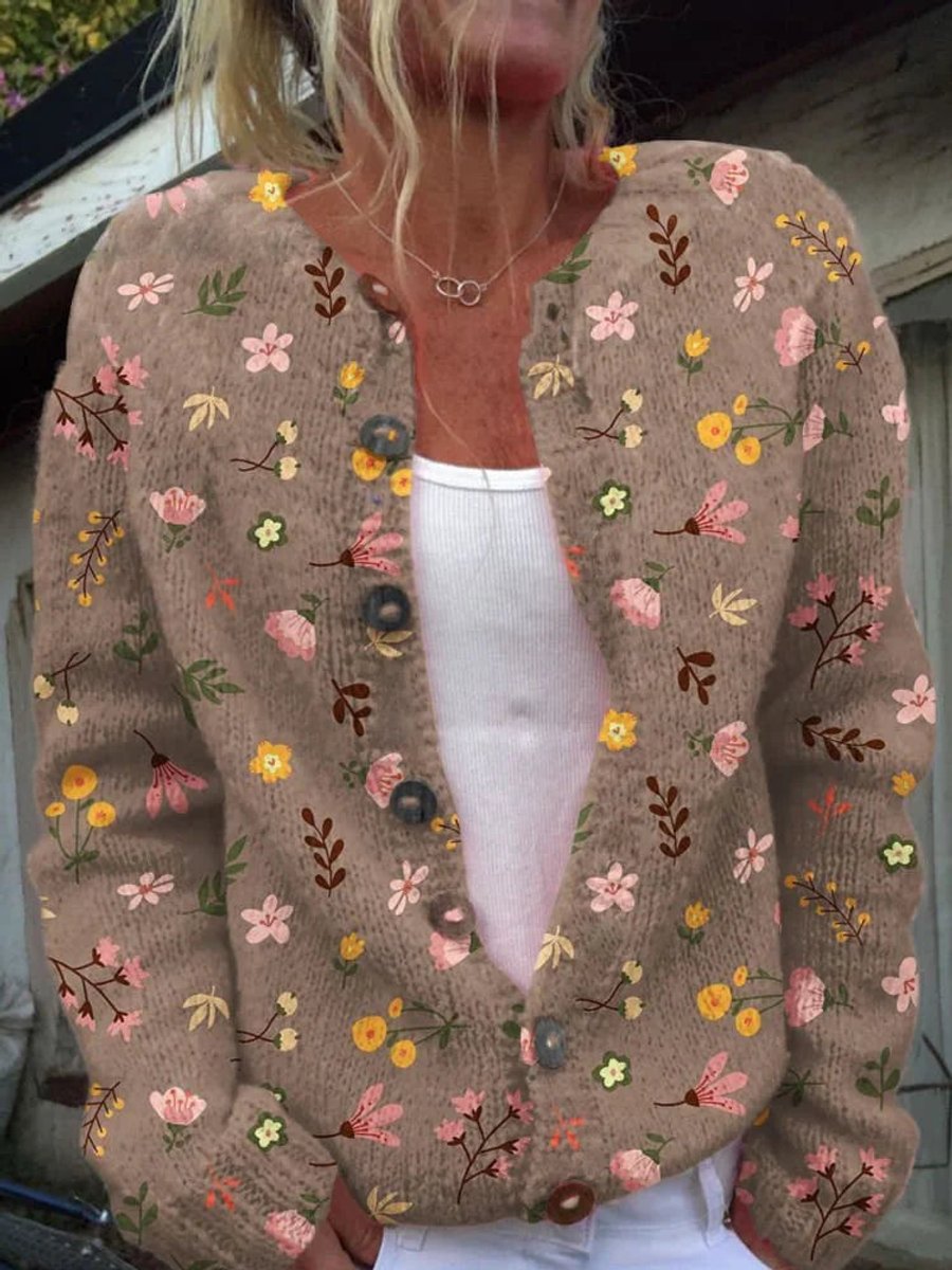 Milo Cardigan Dame | Blomsterstrikket, Rundhalset med Knapper 4