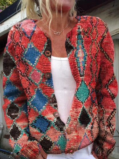Milo Cardigan Dame | Blomsterstrikket, Rundhalset med Knapper 6