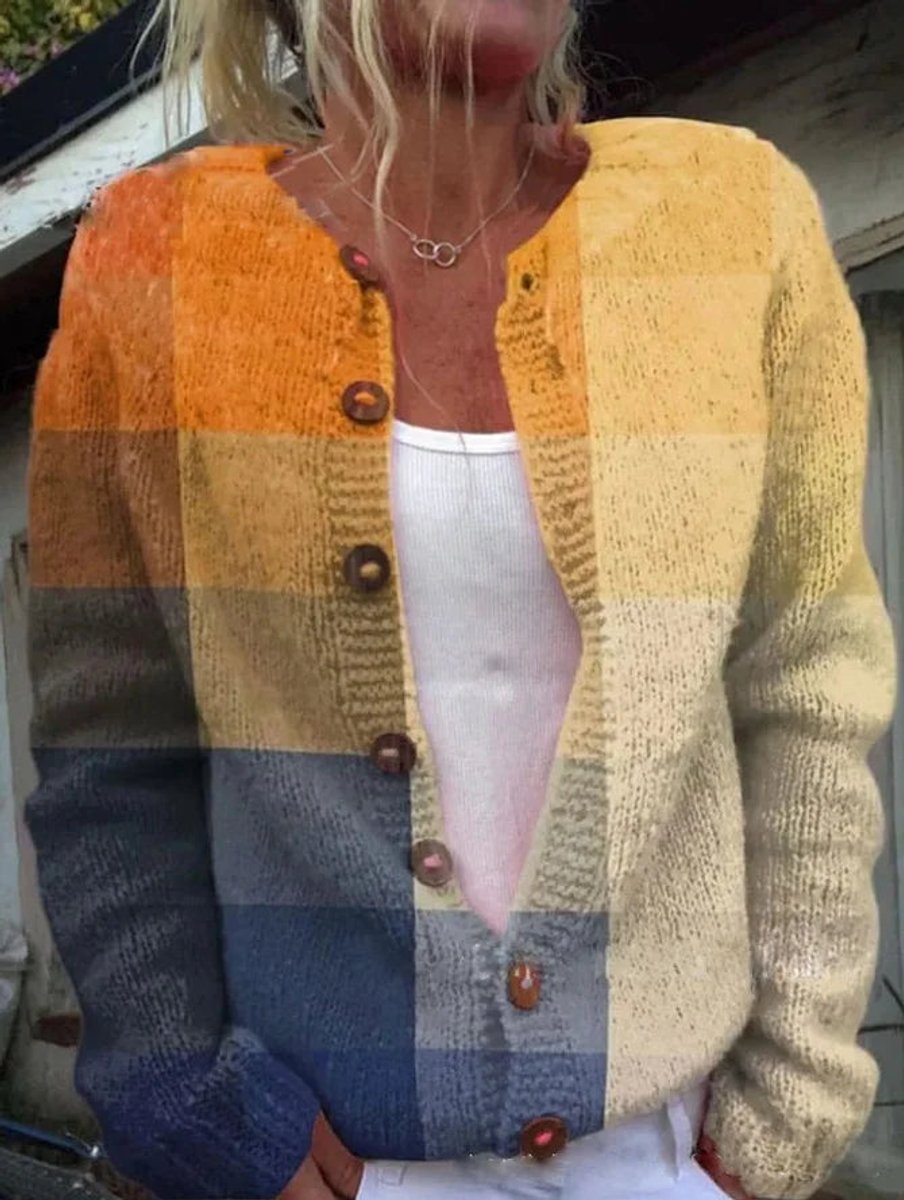 Milo Cardigan Dame | Blomsterstrikket, Rundhalset med Knapper 7