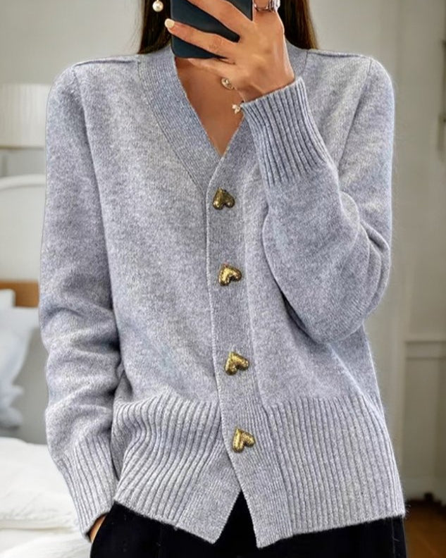 Mira Cardigan Dame | Elegant Strik med Hjerteformede Knapper 0