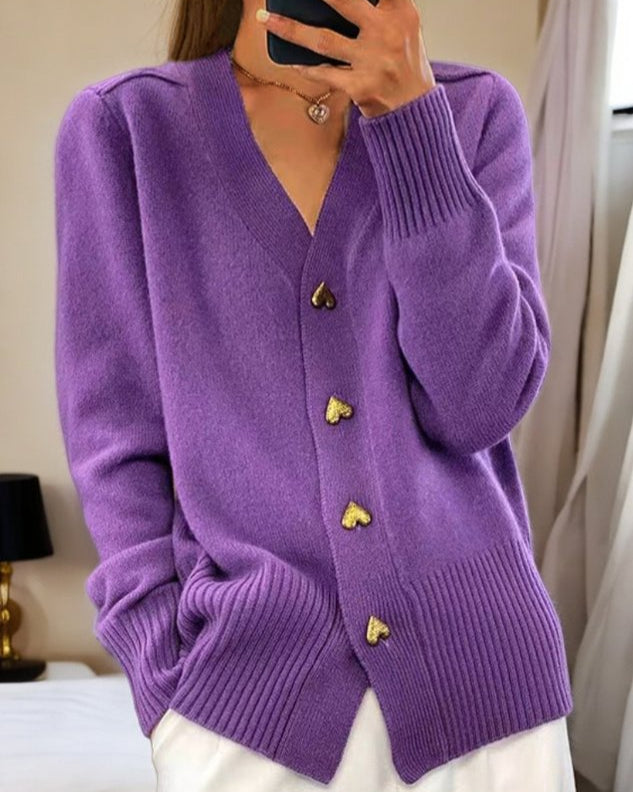 Mira Cardigan Dame | Elegant Strik med Hjerteformede Knapper 2