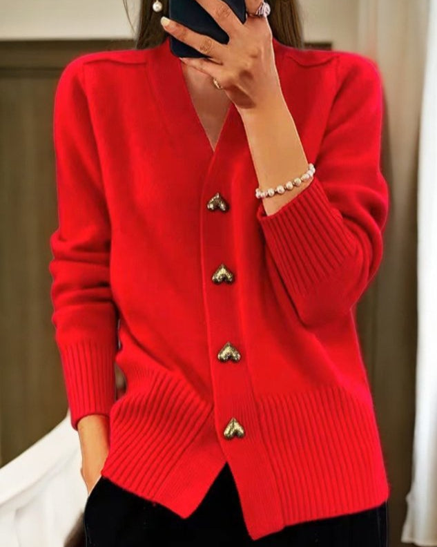 Mira Cardigan Dame | Elegant Strik med Hjerteformede Knapper 3