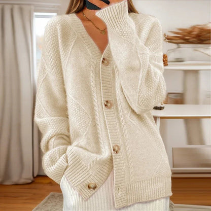Mira Cardigan Dame | Kabelstrik, Oversized Fit, Knaplukning 0