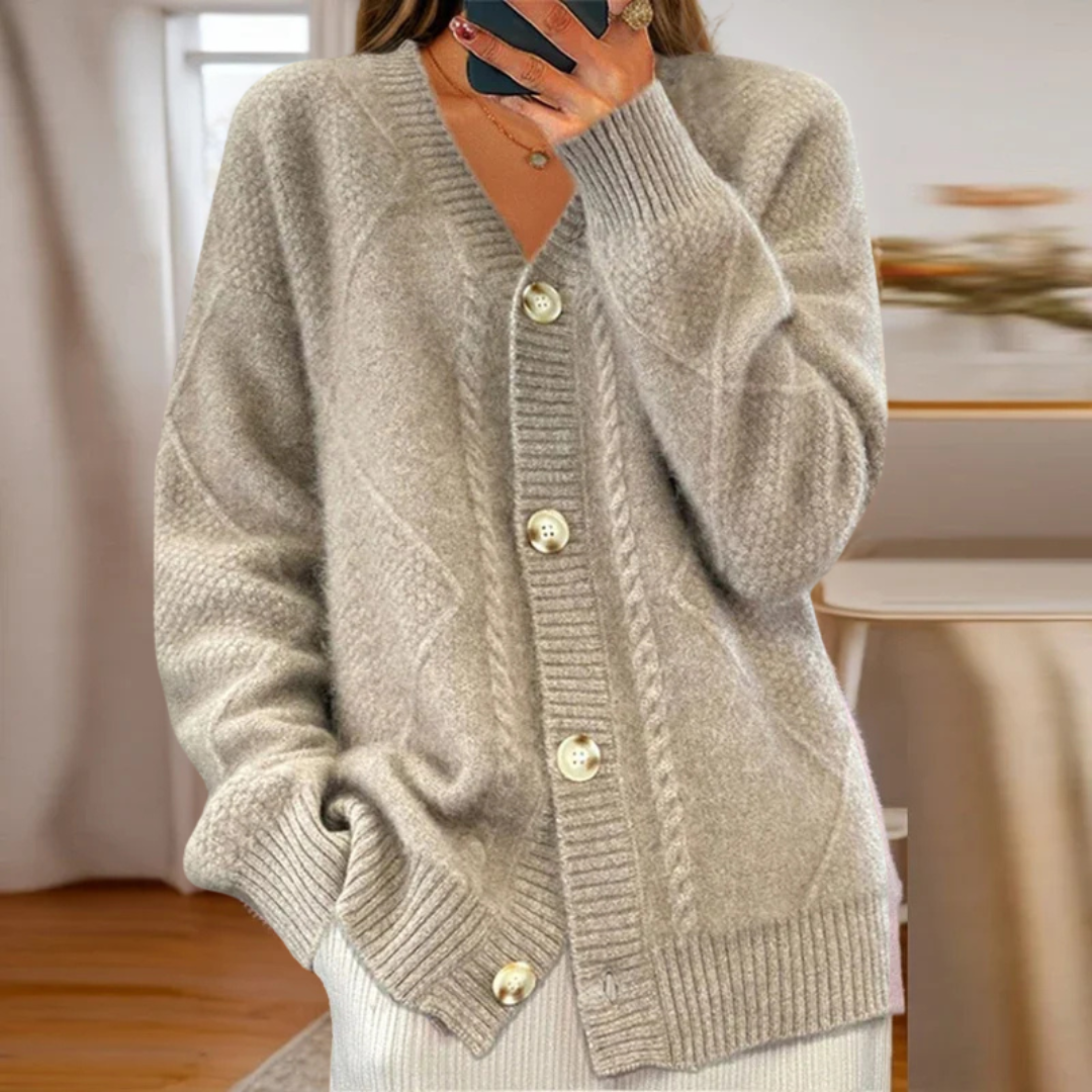 Mira Cardigan Dame | Kabelstrik, Oversized Fit, Knaplukning 3