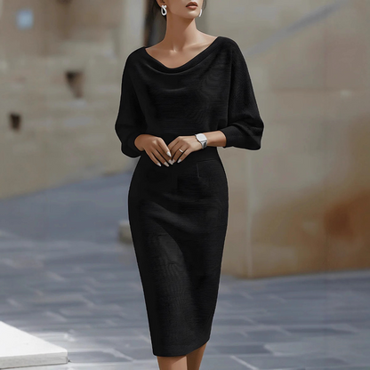 Mira Midi Kjole | Cowl Halsudskæring, Flagermusærmer, Slim Fit 3