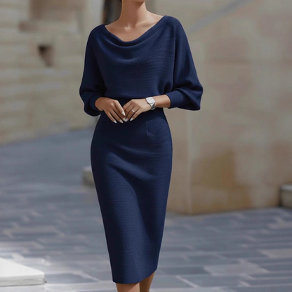 Mira Midi Kjole | Cowl Halsudskæring, Flagermusærmer, Slim Fit 5