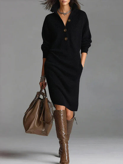 Mira Midi Kjole | Ribstrikket med Knapper, Elegant Silhuet 3