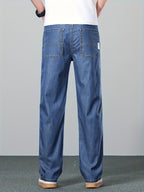Afslappede blå jeans med lige ben og baglommer